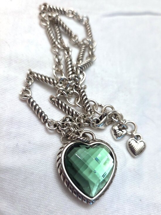 Brighton Jewelry - Brighton Newport Green Faceted Crystal Heart Reversible Necklace -LIKE NEW